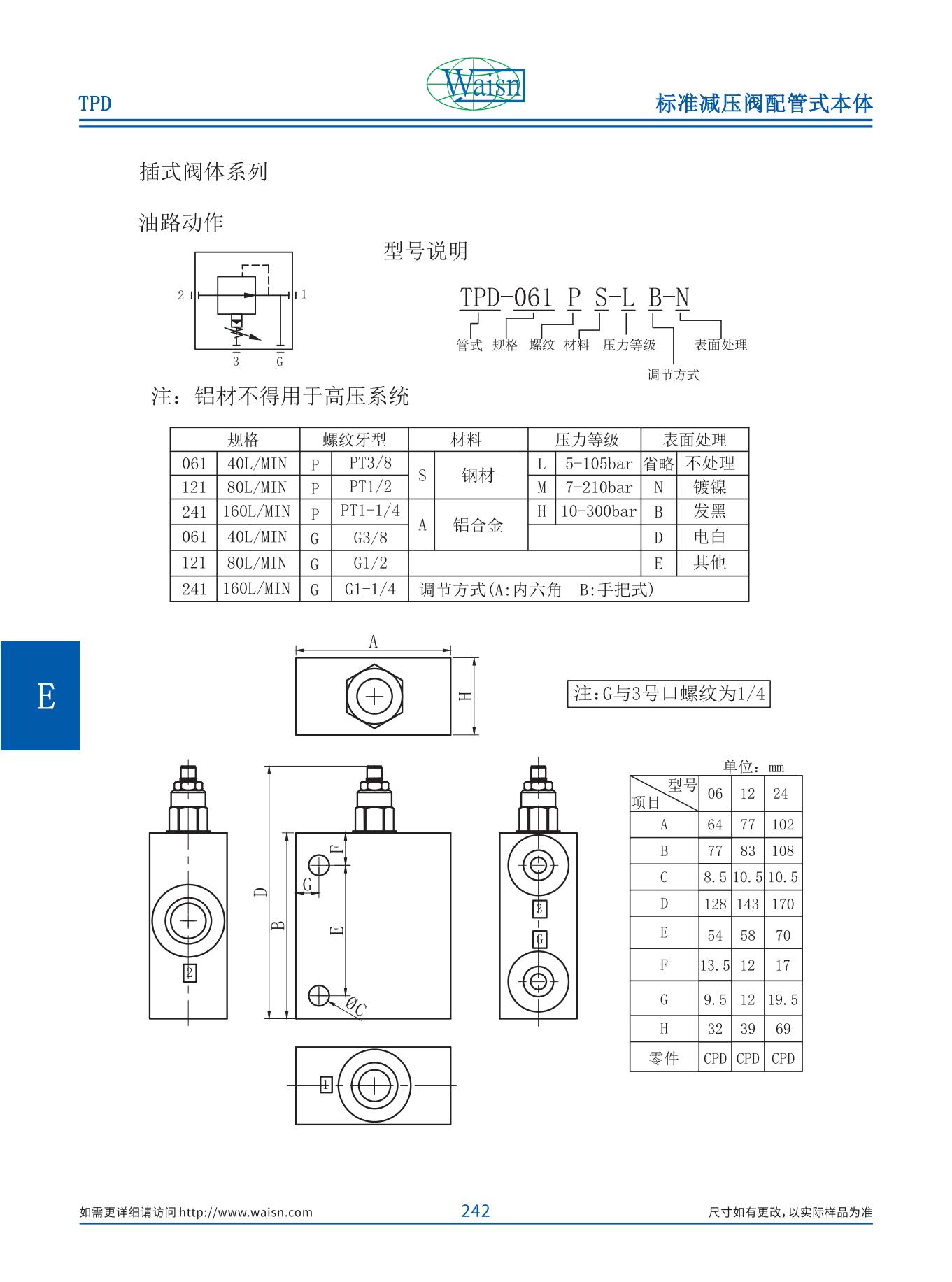 减压阀配管式本体